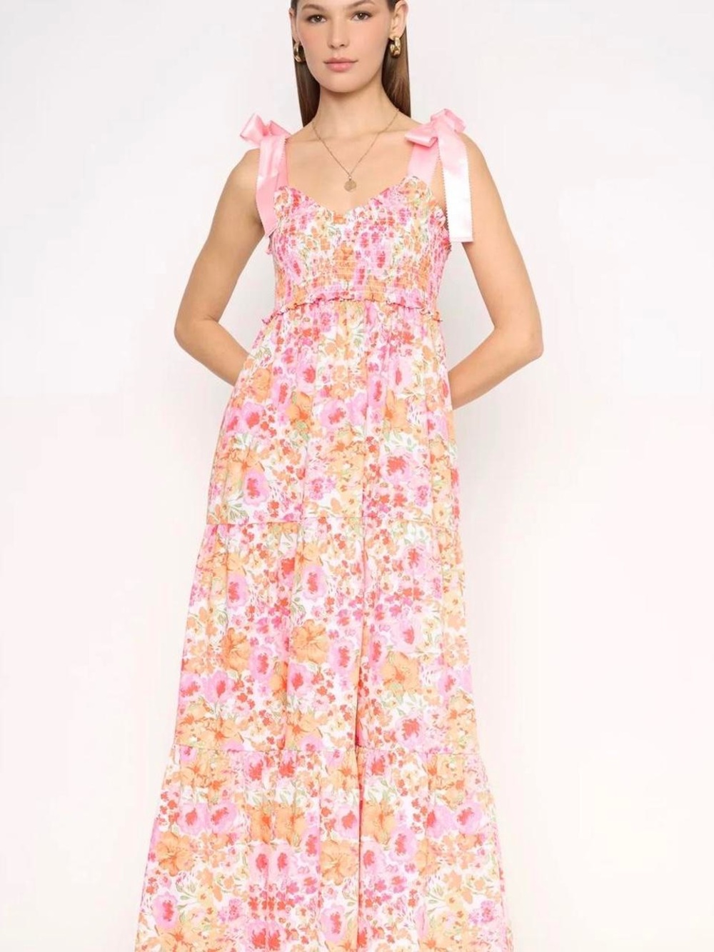 Altar'd State Addison Floral Maxi Dress Ivory-Orange Small Like New